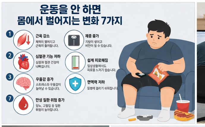 운동을 안 하면 몸에서 벌어지는 변화 7가지 인포그래픽